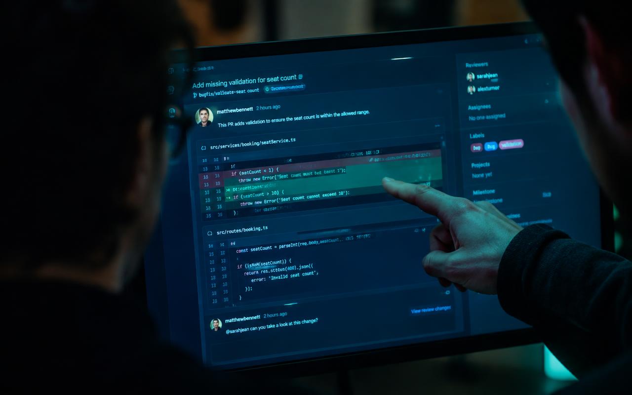 11-Tek-Pro team reviewing code together